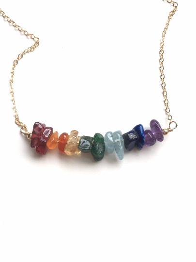 Chakra necklace-costume Quartz jewelry with genuine Chakra stone chips –  AromaGemJewelry