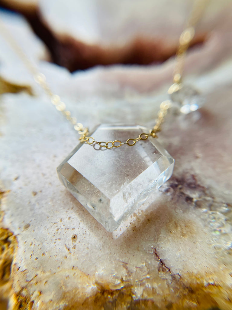 Clear Quartz with Herkimer Shield Necklace - 14kt gold filled or sterl –  Catching Wildflowers